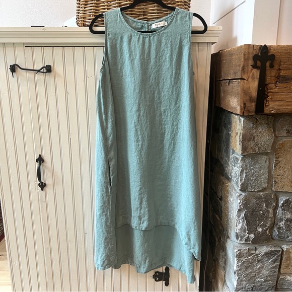 Magic Linen Royal Toscana Midi Dress in Teal Blue 100% Linen Size Large - Picture 1 of 5